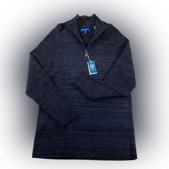 Vince Camuto Sweater Men’s XL Blue Black 1/4 Zip Mock Neck Pullover Preppy - Picture 1 of 8